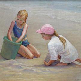 Judith Fritchman: 'Sandcastle Dreams', 2003 Oil Painting, Children. Artist Description: All winter long Kaitlin and Hannah dream of building sand castles on the beach....