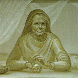 Judith Fritchman: 'The Prophecy', 2009 Oil Painting, Biblical. Artist Description: The account in the first chapter of the Gospel of Luke tells the story of Elizabeth and Zechariah, who were the parents of John the Baptist.  I have shown Elizabeth in contemplation of the prophecy given to Zechariah by the angel, Gabriel.  How perplexing and amazing this news ...