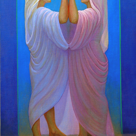Judith Fritchman: 'The Visitation', 2008 Oil Painting, Biblical. Artist Description:  A popular theme depicted by many artists, as far back as Giotto in 1302, tells the story told in Luke 1: 39- 45 of the visit of Mary with her cousin, Elizabeth.After being told by the angel, Gabriel, of her pregnancy and the impending birth of Jesus, ...
