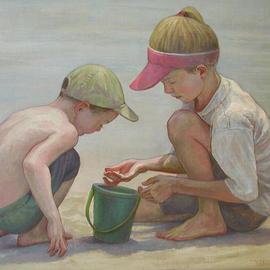 Judith Fritchman: 'Treasures from the Sea', 2004 Oil Painting, Children. Artist Description: A long summer afternoon on the beach looking for shells is a joy of childhood....