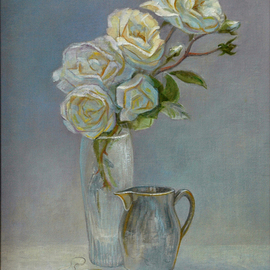 Judith Fritchman: 'silver and gold', 2015 Oil Painting, Still Life. Artist Description: A study of white roses and silver. ...