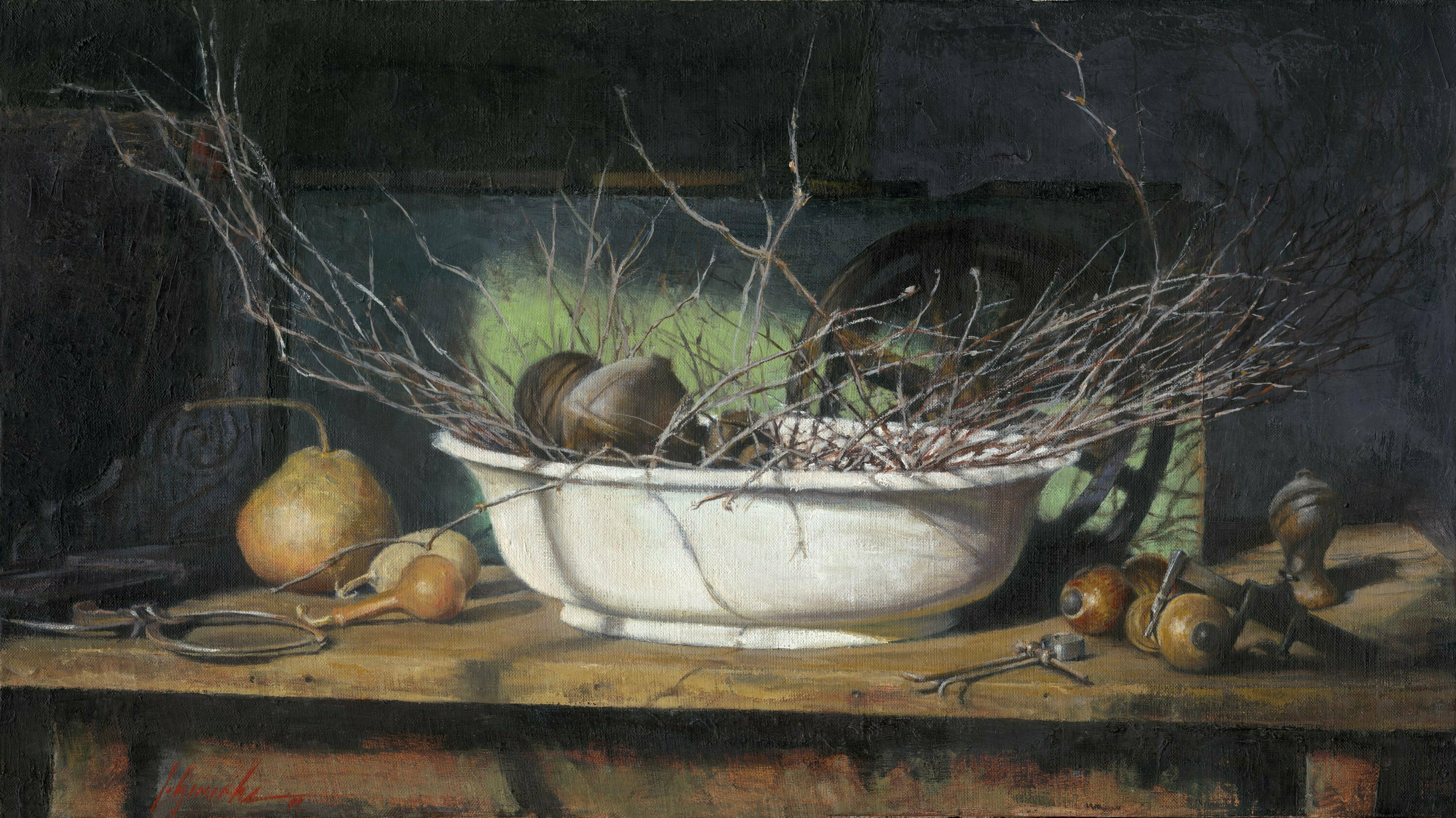 John Gamache: 'Crown of Twigs', 2011 Oil Painting, Still Life.  Oil on linen...