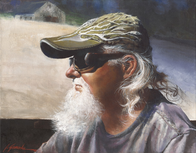 John Gamache  'HANK The Motor Cycle Guy', created in 2015, Original Painting Oil.