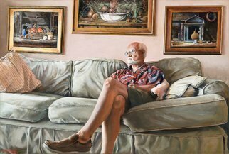 John Gamache: 'Interview with the artiest', 2018 Oil Painting, Representational. Artist on Couch- Paintings on wall ...