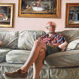 John Gamache: 'Interview with the artiest', 2018 Oil Painting, Representational. Artist Description: Artist on Couch- Paintings on wall ...