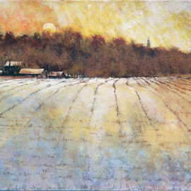 John Gamache: 'Snowy Fields and Mustard Skies', 2017 Oil Painting, Representational. Artist Description: Stark winter corn field, colorfull sky gives it to life. ...