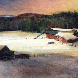 John Gamache: 'The Horses are In', 2011 Oil Painting, Landscape. Artist Description:  Oil on linen - 11x x 19 - Mid winter horses farm - late afternoon sun - N.  H. ...
