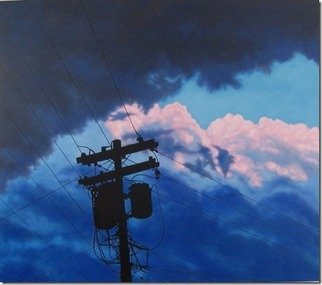 James Gwynne: 'After the Storm', 2012 Oil Painting, Landscape. Stormy clouds with silhouette of telephone pole and wires...