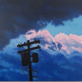 James Gwynne: 'After the Storm', 2012 Oil Painting, Landscape. Artist Description: Stormy clouds with silhouette of telephone pole and wires...