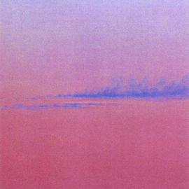 James Gwynne: 'At Dusk', 1998 Oil Painting, Landscape. Artist Description: Pink sky at dusk with thin blue cloud...