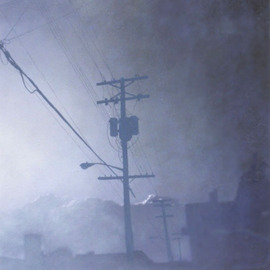 James Gwynne: 'Evening Fog with Telephone Pole', 1993 Oil Painting, Landscape. Artist Description: Looming from the mist and fog is the silhouette of a pole and wires.  Is itugly or beautiful?...