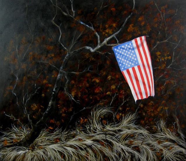 Artist James Gwynne. 'Landscape With Flag II' Artwork Image, Created in 2012, Original Drawing Pencil. #art #artist