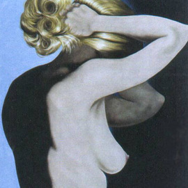 James Gwynne: 'Model Fixing Her Hair', 2002 Oil Painting, nudes. Artist Description: Heroic scale model fragment posing witharms raised adjusting her full blonde hair....