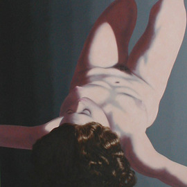 James Gwynne: 'Model on Her Back', 2002 Oil Painting, nudes. Artist Description: Modelm with cascading hair lies on her backand appears to be floating. ...