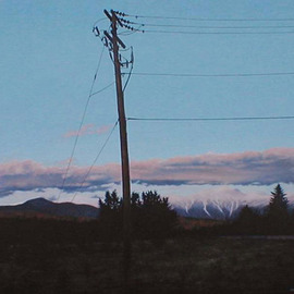 James Gwynne: 'Mt Washington with Telephone Pole', 1992 Oil Painting, Landscape. Artist Description: Beautiful view of snow- capped Mt. Washington at duskupstaged by a telephone pole...