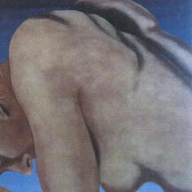 James Gwynne: 'Nude Crouching ', 1992 Oil Painting, nudes. Artist Description: Cropped nude in a crouched position...