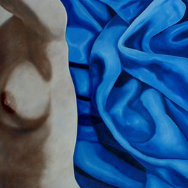 James Gwynne: 'Nude Fragment with Blue Drapery', 1997 Oil Painting, nudes. Artist Description: Monumental nude fragment cropped andsharing space with active bluedrapery...