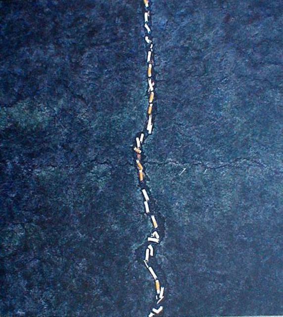 Artist James Gwynne. 'Pavement Crack With Cigarette Butts' Artwork Image, Created in 1990, Original Drawing Pencil. #art #artist