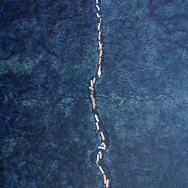 James Gwynne: 'Pavement Crack with Cigarette Butts', 1990 Oil Painting, Landscape. Artist Description: A crack in the pavement with trapped cigarette butts which look like an aerial view of a train or snake...