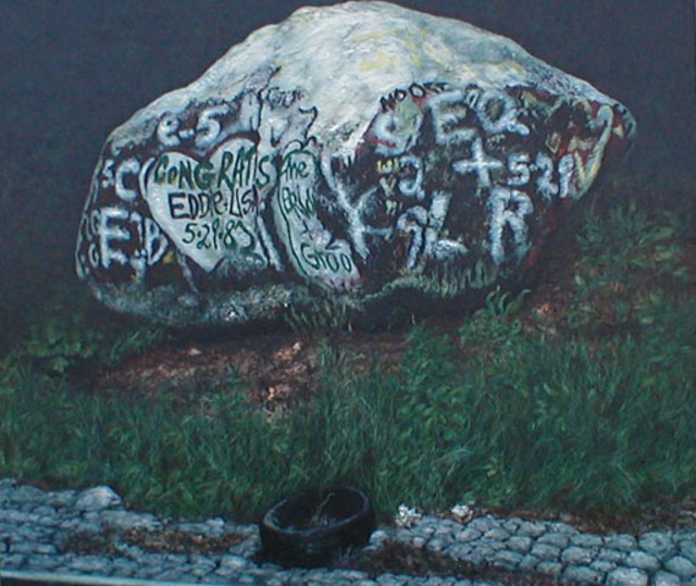 James Gwynne  'Rock With Grafitti And Tire', created in 1989, Original Drawing Pencil.