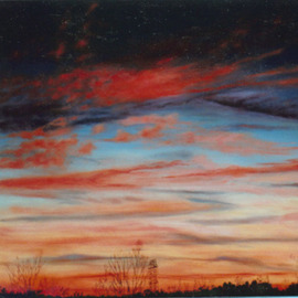 James Gwynne: 'Sunset and Power Tower', 1999 Oil Painting, Landscape. Artist Description: Beautiful sunset sky with inevitable mark of man' s presence...