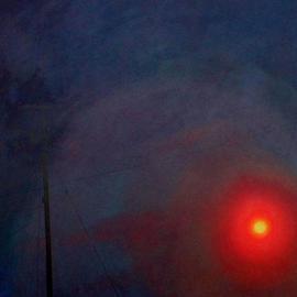 James Gwynne: 'Sunset with Smog andTelephone Pole ', 1989 Oil Painting, Landscape. Artist Description: Sunset made red through smog with telephone pole and wires barely visible...