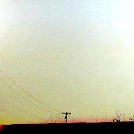 James Gwynne: 'Sunset with Telephone Pole', 2002 Oil Painting, Landscape. Artist Description: The sun sets over a ridge with a lonely telephone pole silhouetted against the twilight sky...