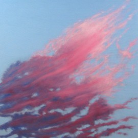 James Gwynne: 'Windswept Fantasy', 2010 Oil Painting, Landscape. Artist Description: Pink, blue, and purple cloud formation being swept upward diagonally in the blue sky...