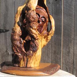 John Clarke: 'first born', 2010 Wood Sculpture, Abstract Figurative. Artist Description: Mather, father and baby share space in a black cherry burl...