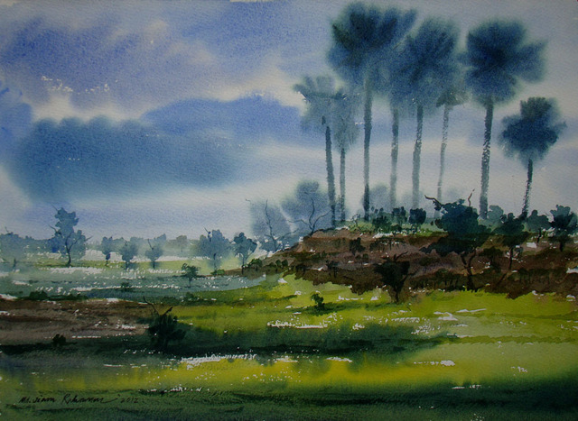 Artist Jiaur Rahman. 'Landscape' Artwork Image, Created in 2012, Original Watercolor. #art #artist