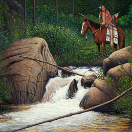 James Hildebrand: 'Scouting the Trails', 2017 Oil Painting, Western. Artist Description: Crow Indian Scouting the Rocky Mountains 1835 ...