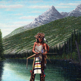 James Hildebrand: 'The Hunter', 2016 Oil Painting, Western. Artist Description: Crow Indian Hunting in the Tetons 1835...