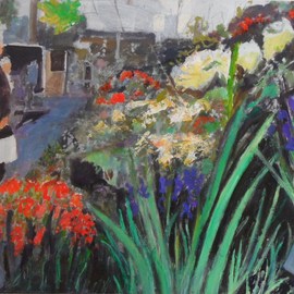 James Bones: 'market scene', 2018 Acrylic Painting, Floral. Artist Description: View of flower stall...
