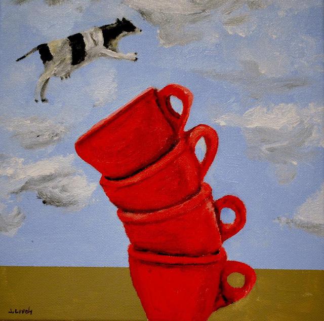Artist Jim Lively. 'A Cow Jumps Over Four Coffee Cups' Artwork Image, Created in 2013, Original Photography Color. #art #artist