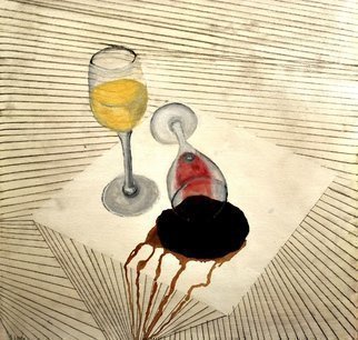Jim Lively: 'Chardonnay Bully', 2014 Other, Surrealism.                   Zinfandel Wine, Pencil and Acrylic on canvas. Part of 