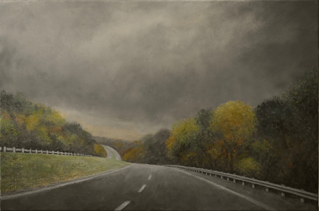 James Morin  'Approaching Storm Highway Hills', created in 2020, Original Painting Oil.