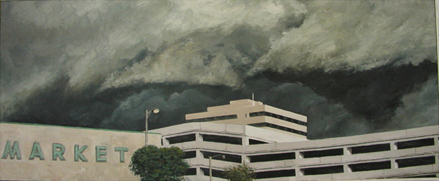 James Morin  'Approaching Storm Market', created in 2000, Original Painting Oil.