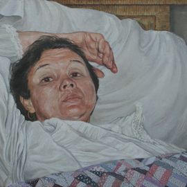 James Morin: 'TV Watcher Woman in Bed', 1997 Oil Painting, Figurative. 