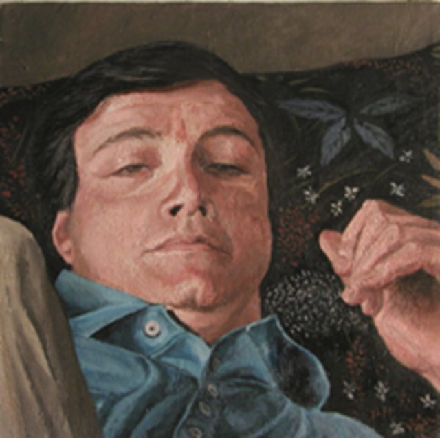 James Morin  'TV Watcher With Blue Floral Pillow', created in 1998, Original Painting Oil.