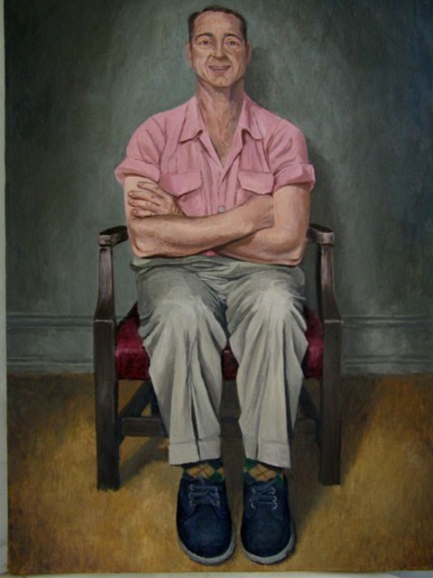 James Morin  'TV Watcher With Pink Shirt', created in 2002, Original Painting Oil.