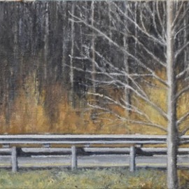 James Morin: 'late autumn vermont', 2021 Oil Painting, Landscape. Artist Description: Highway cuts through trees and foliage down a highway in rural Vermont...