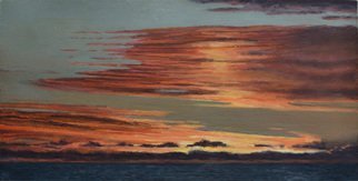 James Morin: 'skyscape number 2 sunrise', 2021 Oil Painting, Sky. Early morning fiery sunrise with yellows, oranges, crimson, deep purple on a yellowish blue. This is the first scene I saw after waking. ...