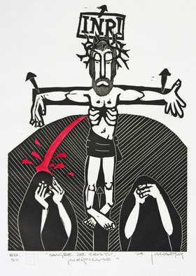 Jack Mccarthy: 'Sangre de Christos Purificane', 2004 Linoleum Cut, Religious.  Hand painted on Somerset paper. ...