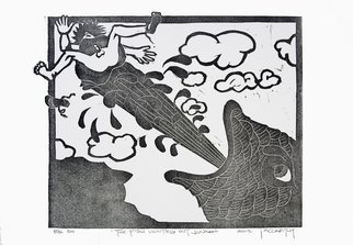 Jack Mccarthy: 'The Fish Vomited Out Jonah', 2003 Linoleum Cut, Religious.  Somerset Handmade paper ...