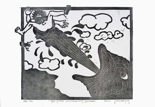 Jack Mccarthy  'The Fish Vomited Out Jonah', created in 2003, Original Printmaking Linoleum.