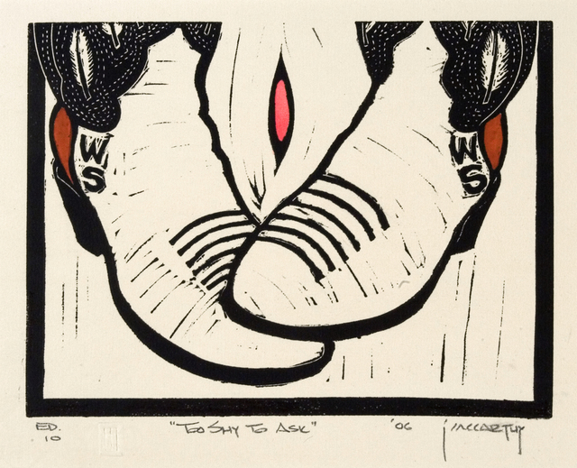 Jack Mccarthy  'Too Shy To Ask', created in 2006, Original Printmaking Linoleum.