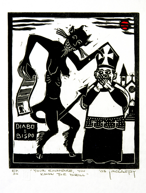Jack Mccarthy  'Your Eminece You Know The Drill', created in 2005, Original Printmaking Linoleum.