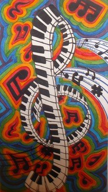 John Jenkins: 'piano keys form musical note', 2020 Acrylic Painting, Music. nice, big, bright and bold.  hand drawn and painted on a sheet of canvass measuring 72 inch by 42 inch signed, titled and dated by myself the artist...