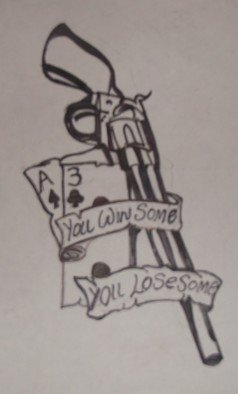 John Jenkins: 'you win some you lose some', 2018 Marker Drawing, Surrealism. could be a tattoo design or it could be a design on any item you desire...