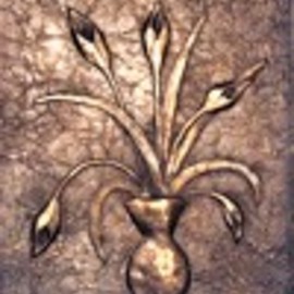 Joe Jumalon: 'Calla Lilys', 2019 Bronze Sculpture, Floral. Artist Description: This cast solid metal art beautifully depicts lovely calla lilies in a vase.  Each piece is hand cast and finished.  Note All cast metal art pieces will vary slightly in color andor pattern, so no two will be identical, making each piece a one- of- a- kind remarkable ...